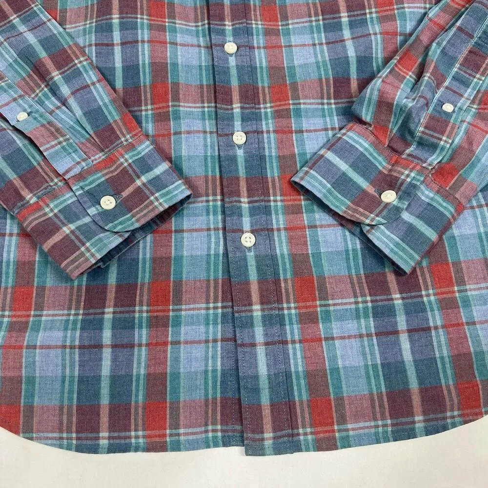J Crew Slim 100% Cotton Shirting Blue Plaid Long Sleeve Button Shirt Men Medium